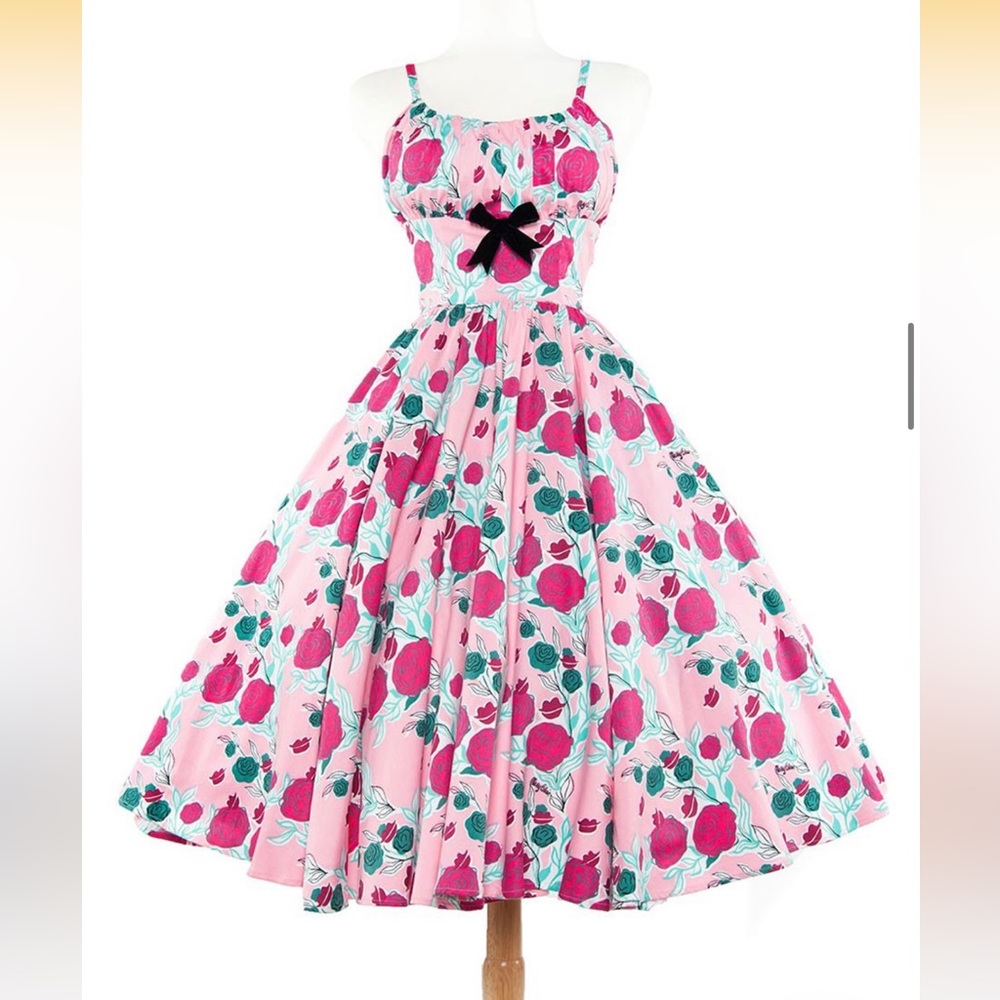 Mary Blair Ella dress in lips and roses.